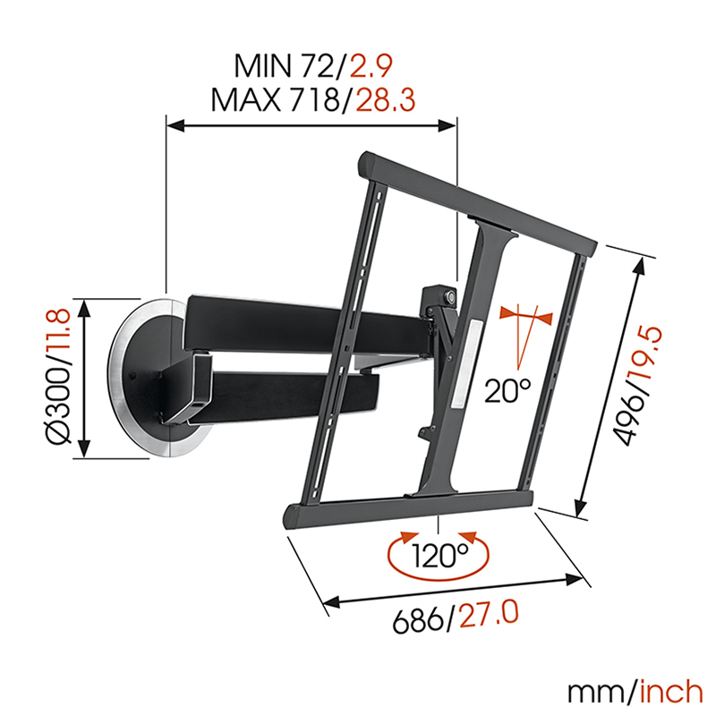 Vogel's NEXT7345, zidni stalak za ekrane od 40"-65" sa nagibom i pomakom, 120st.